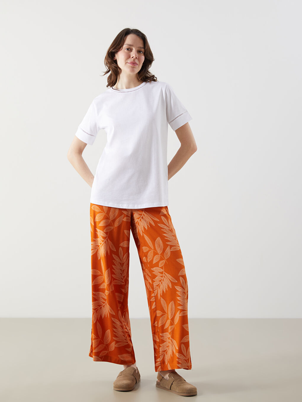 Elasticated Waist Floral Wide Leg Women's Trousers -S55159Z8-LSR