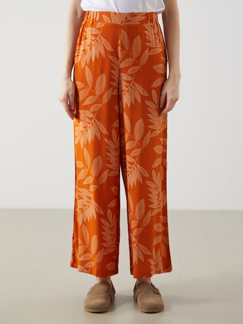 Elasticated Waist Floral Wide Leg Women's Trousers -S55159Z8-LSR