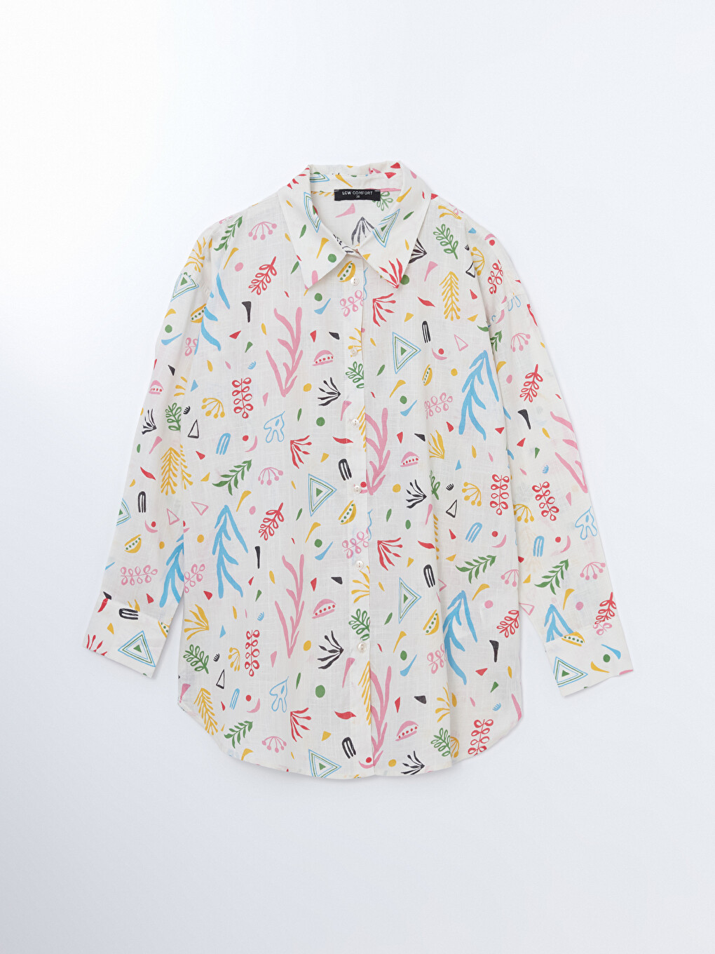 Desenli Oversize Poplin Kadın Gömlek-4