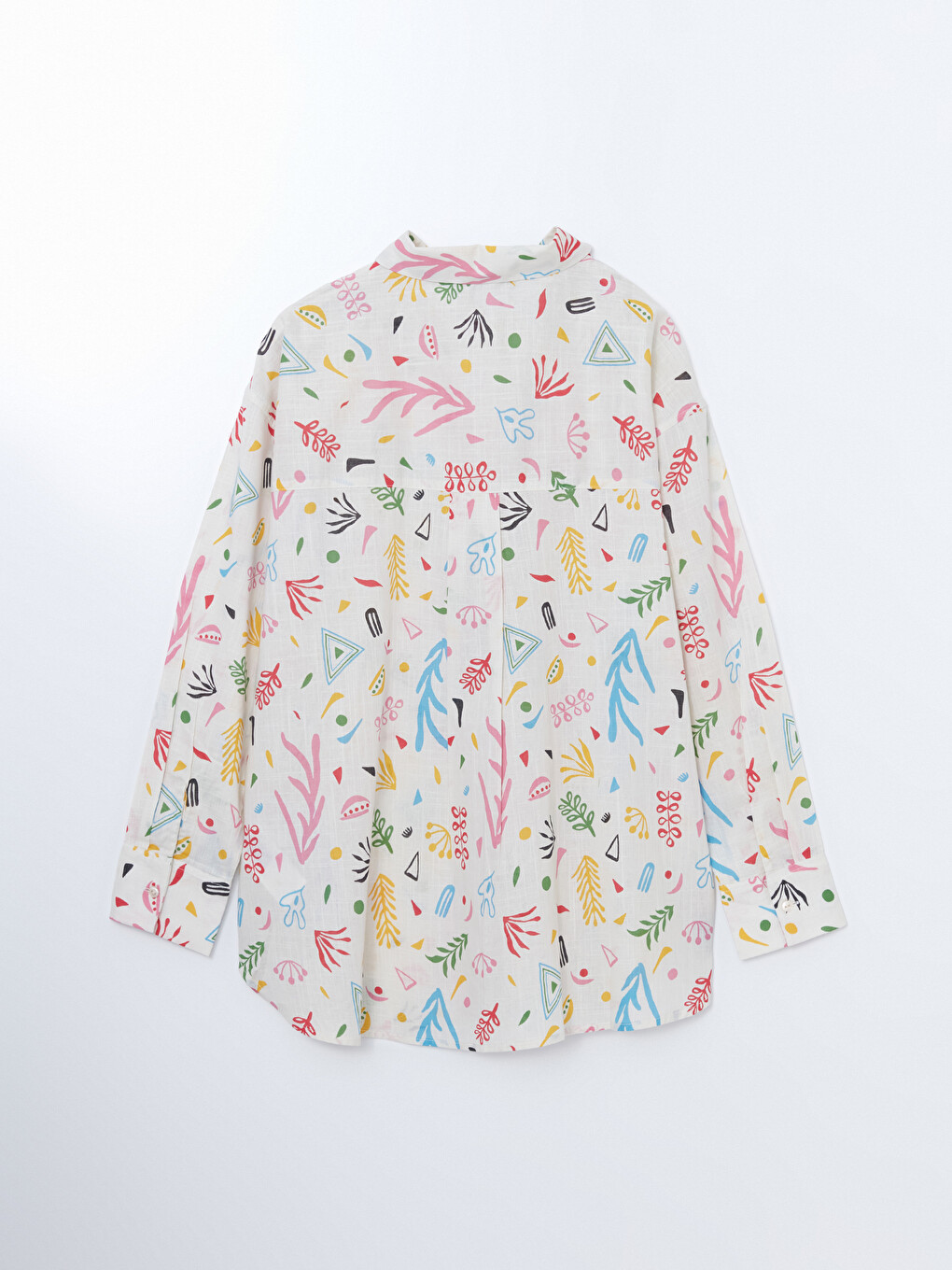 Desenli Oversize Poplin Kadın Gömlek-5