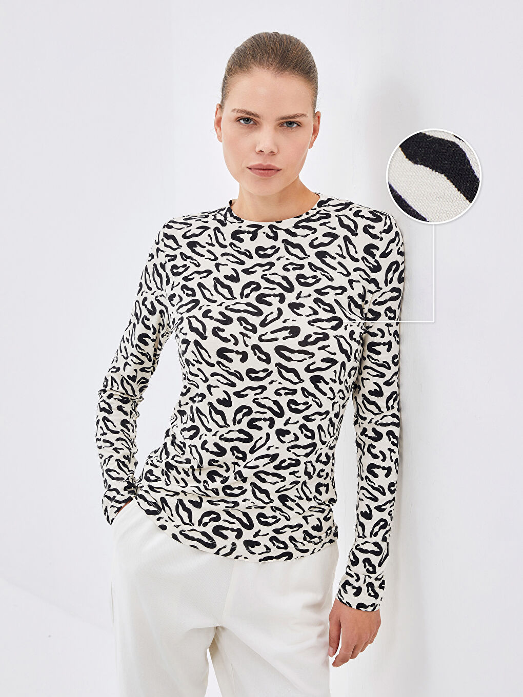 LCW Modest Bisiklet Yaka Leopar Desenli Kadın Body -S55177Z8-LQB