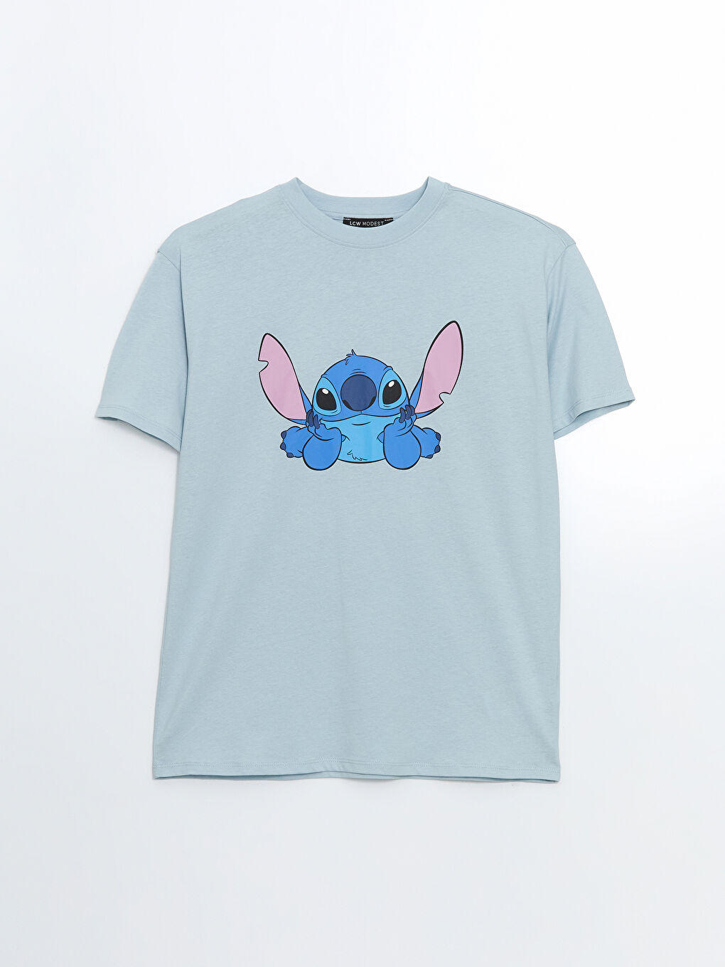 LCW Modest Bisiklet Yaka Lilo & Stitch Baskılı Kadın Tişört -S55183Z8-G2E