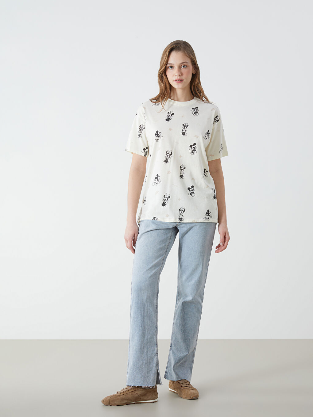 LCW Modest Mickey & Minnie Mouse Baskılı Kadın Tişört -S55184Z8-KXN