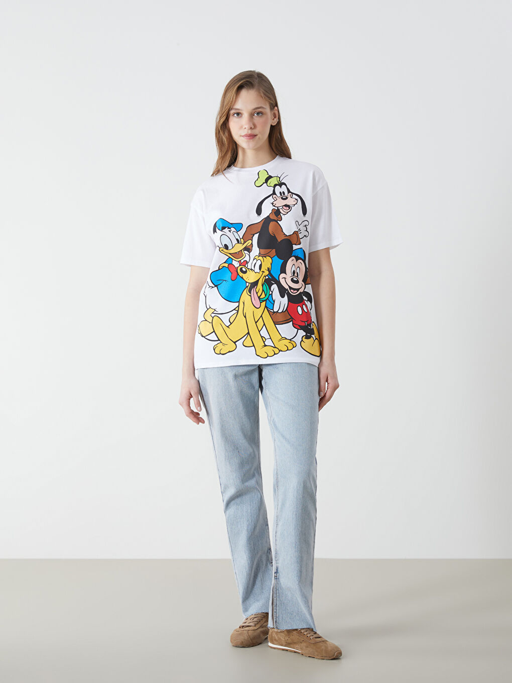 Crew Neck Mickey Mouse Printed Women's T-Shirt-1