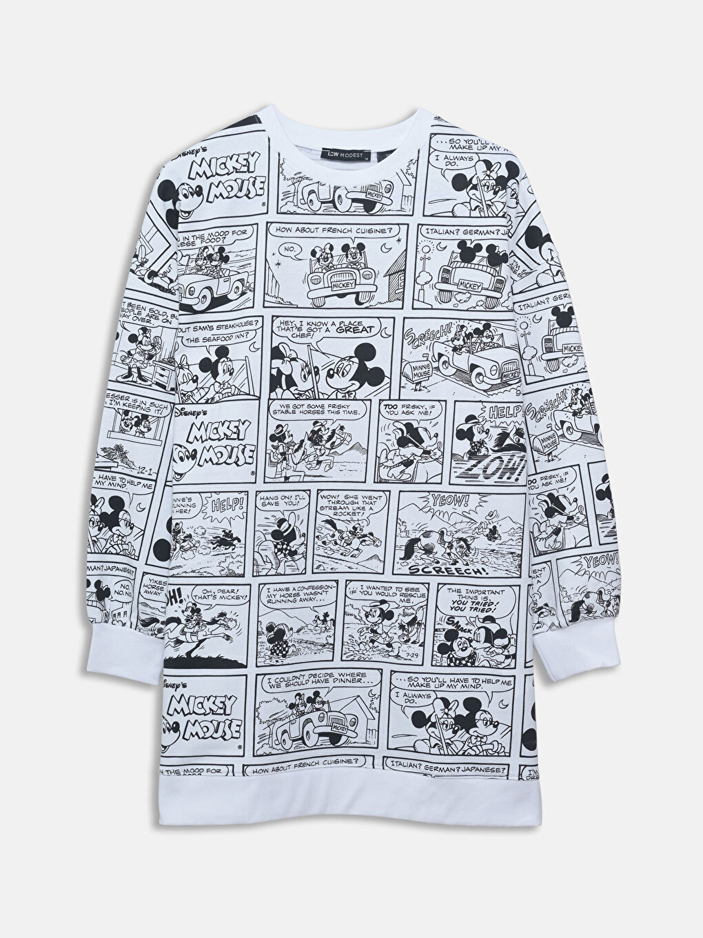 LCW Modest Bisiklet Yaka Mickey Mouse Baskılı Uzun Kollu Oversize Kadın Sweatshirt Tunik -S55188Z8-LQJ