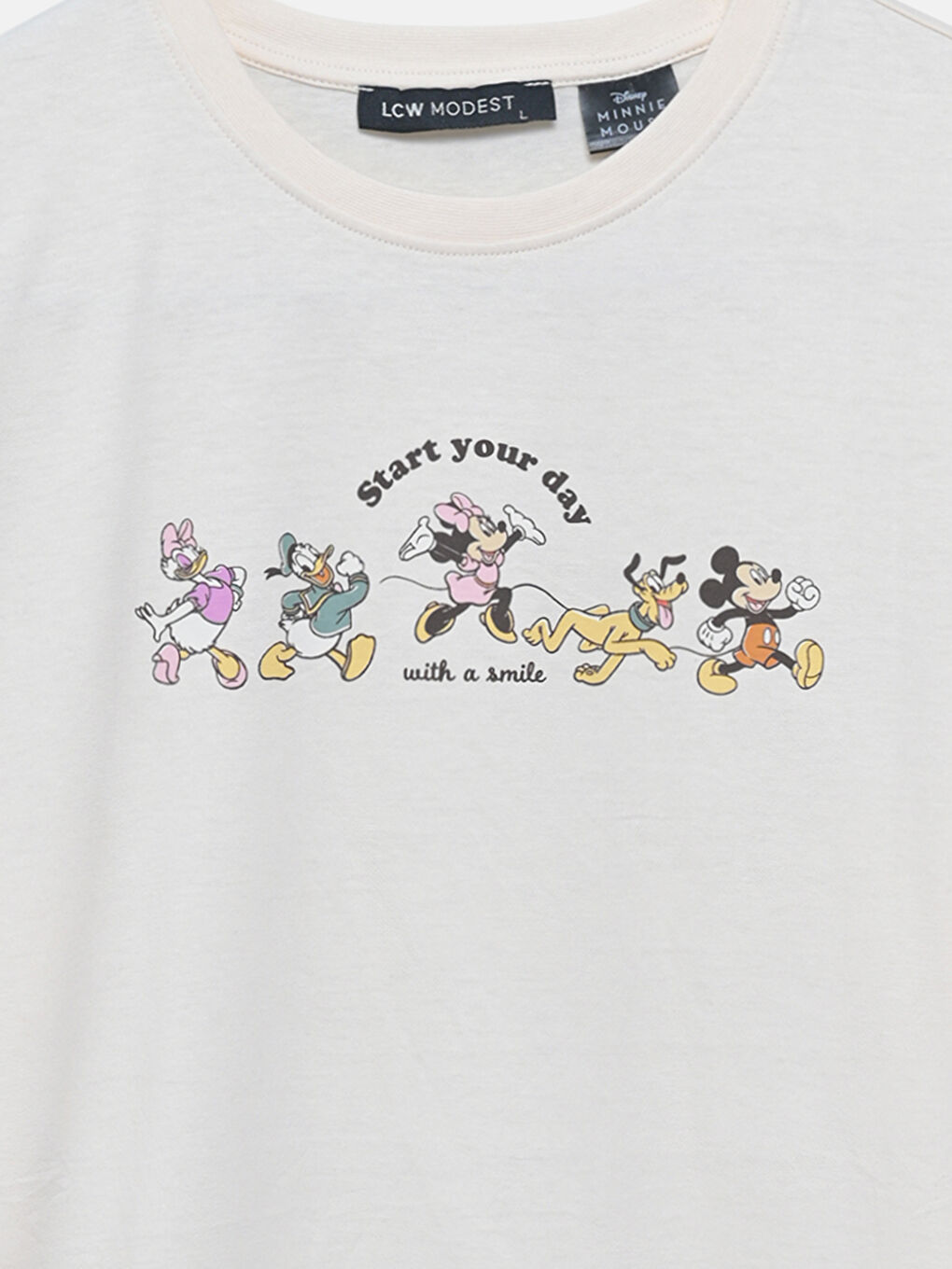 LCW Modest Rundhalsausschnitt Mickey Mouse Bedrucktes T-Shirt für Damen -S55190Z8-FRC