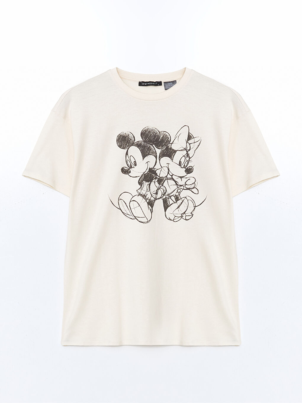 LCW Modest Mickey ve Minnie Mouse Baskılı Kadın Tişört -S55191Z8-FRC