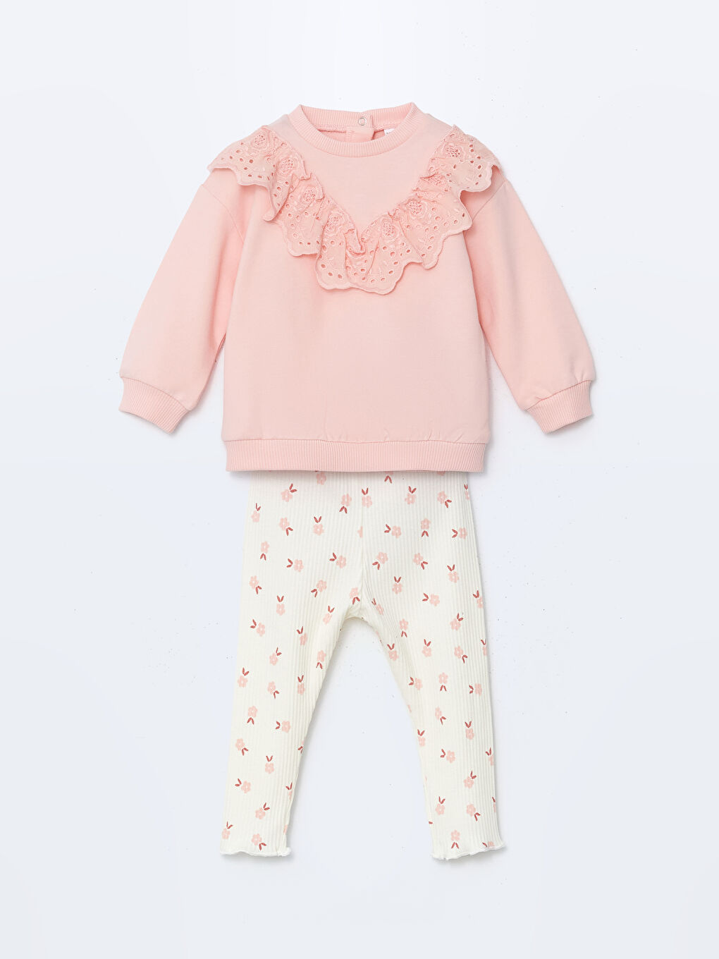 Pembe Bisiklet Yaka Nakışlı Kız Bebek Sweatshirt-1