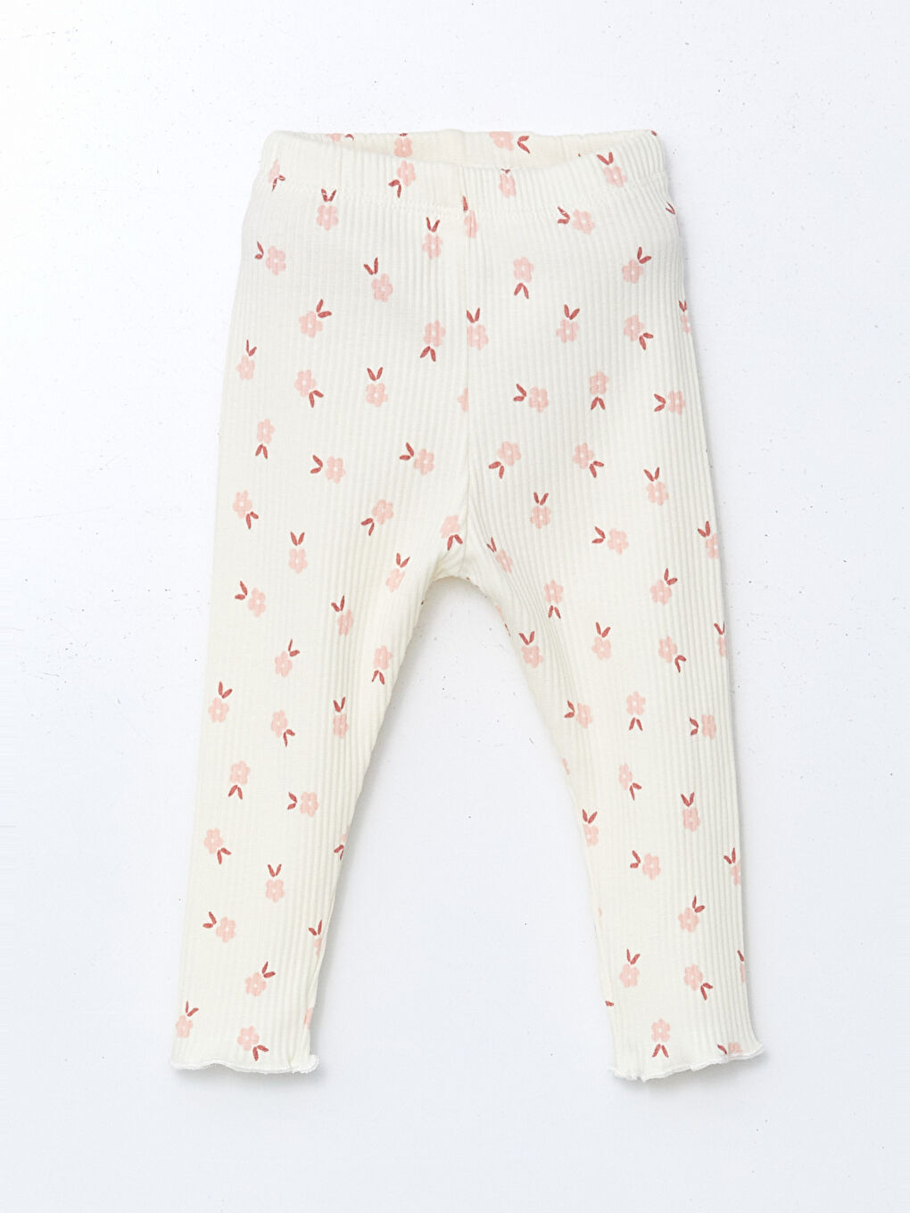 Ekru Beli Lastikli Baskılı Kız Bebek Tayt