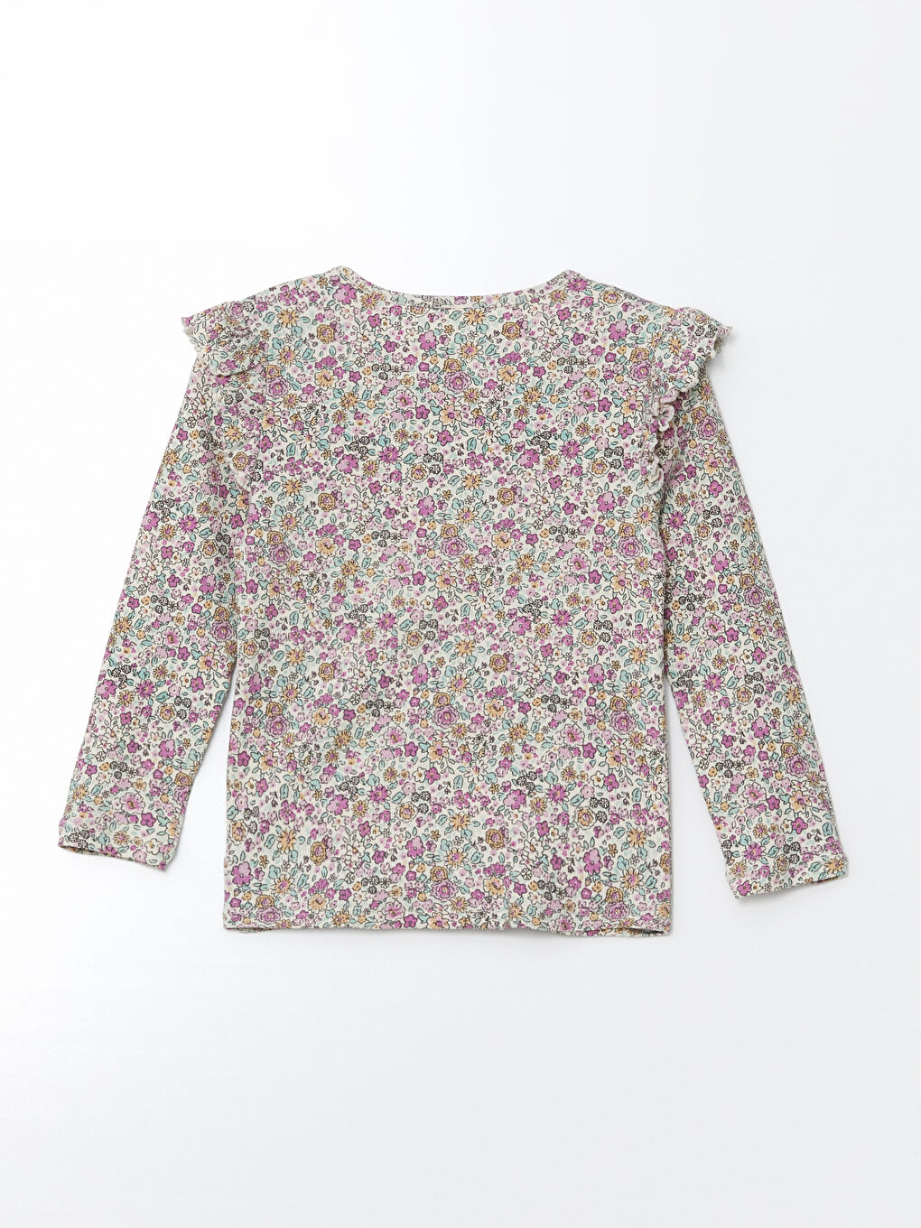 Ekru Bisiklet Yaka Desenli Kız Çocuk Tişört-1