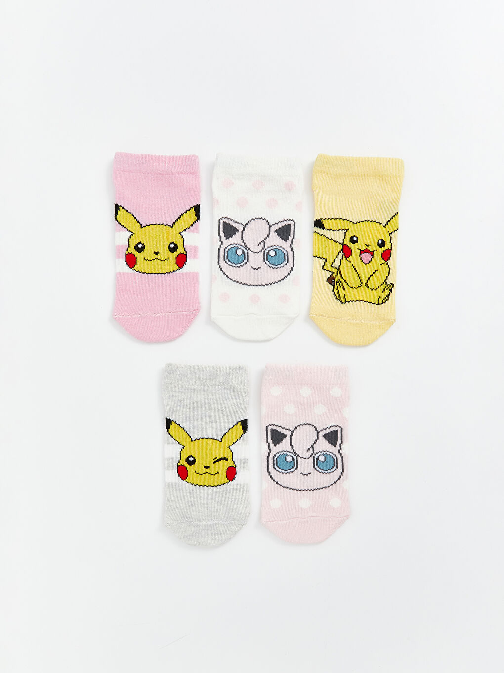 LCW Kids Pembe Pikachu Desenli Kız Çocuk Patik Çorap 5'li