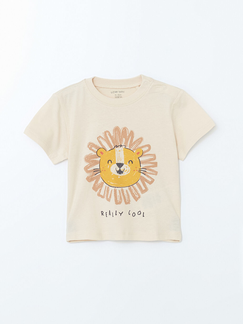 Bej Bisiklet Yaka Baskılı Erkek Bebek Tişört-1