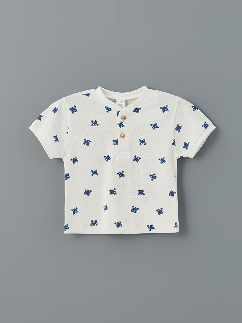 Ekru Bisiklet Yaka Baskılı Erkek Bebek Tişört