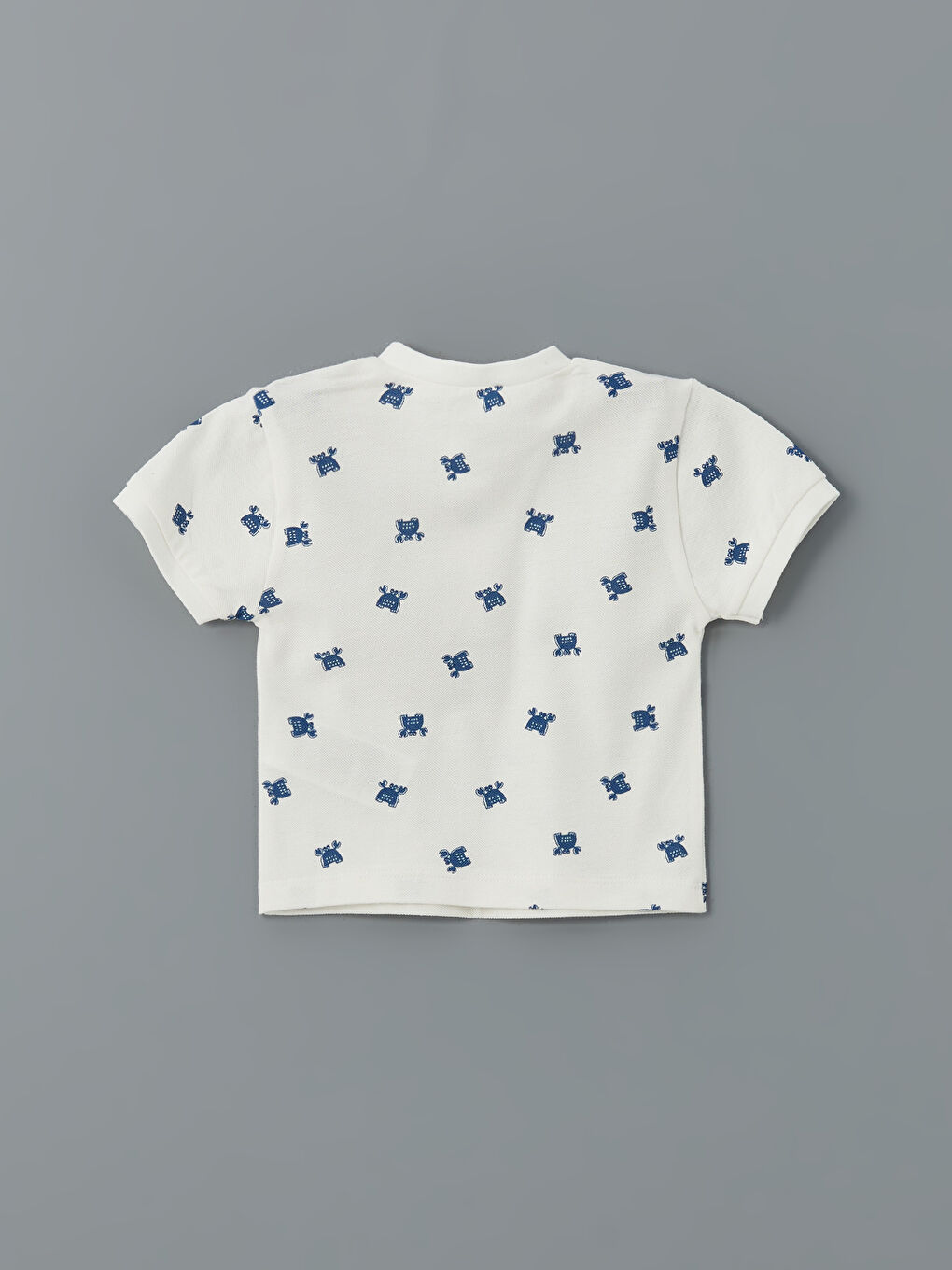 Ekru Bisiklet Yaka Baskılı Erkek Bebek Tişört-1
