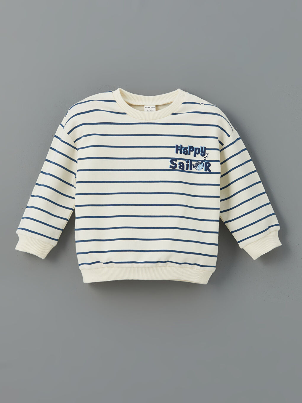 LCW baby Ekru Bisiklet Yaka Çizgili Erkek Sweatshirt ve Eşofman Alt 2'li - 1