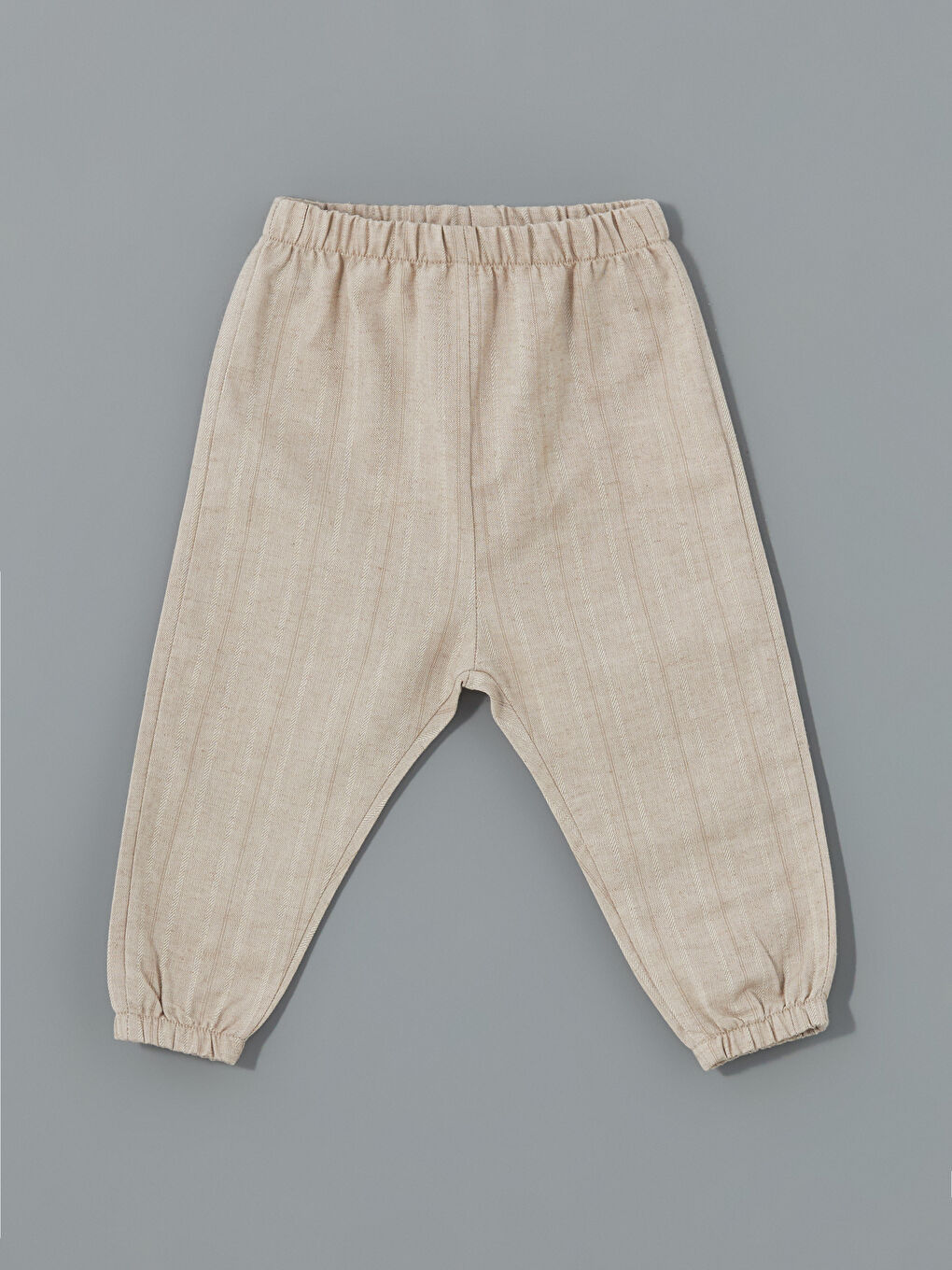 Bej Beli Lastikli Çizgili Erkek Bebek Pantolon