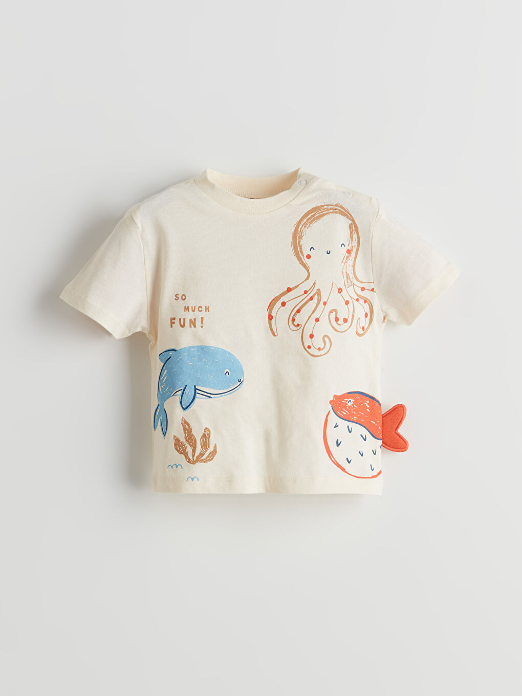 Bej Bisiklet Yaka Baskılı Erkek Bebek Tişört