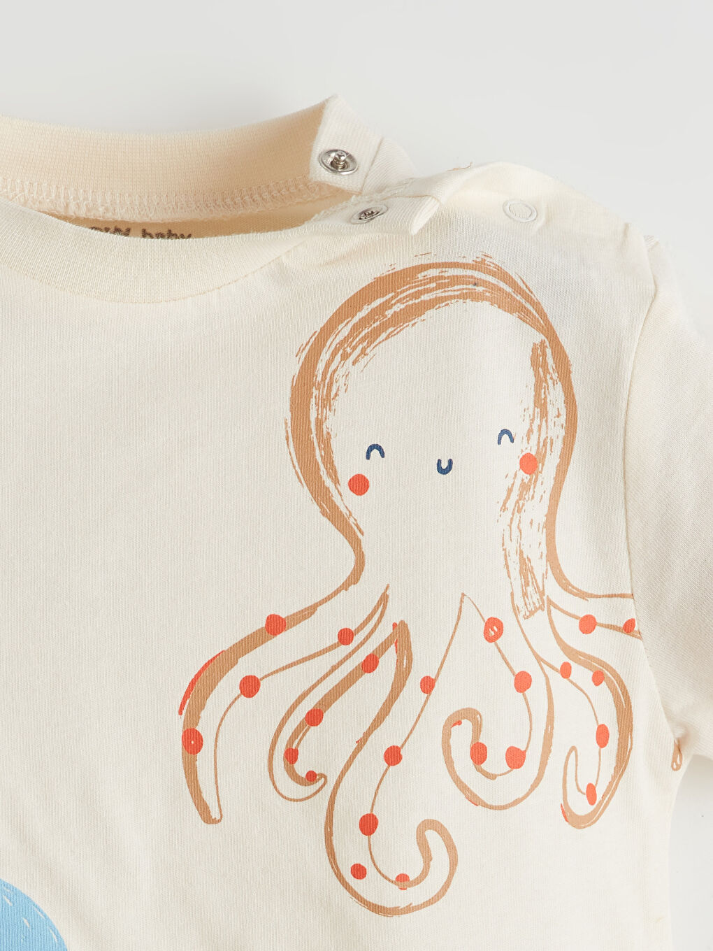 Bej Bisiklet Yaka Baskılı Erkek Bebek Tişört-2