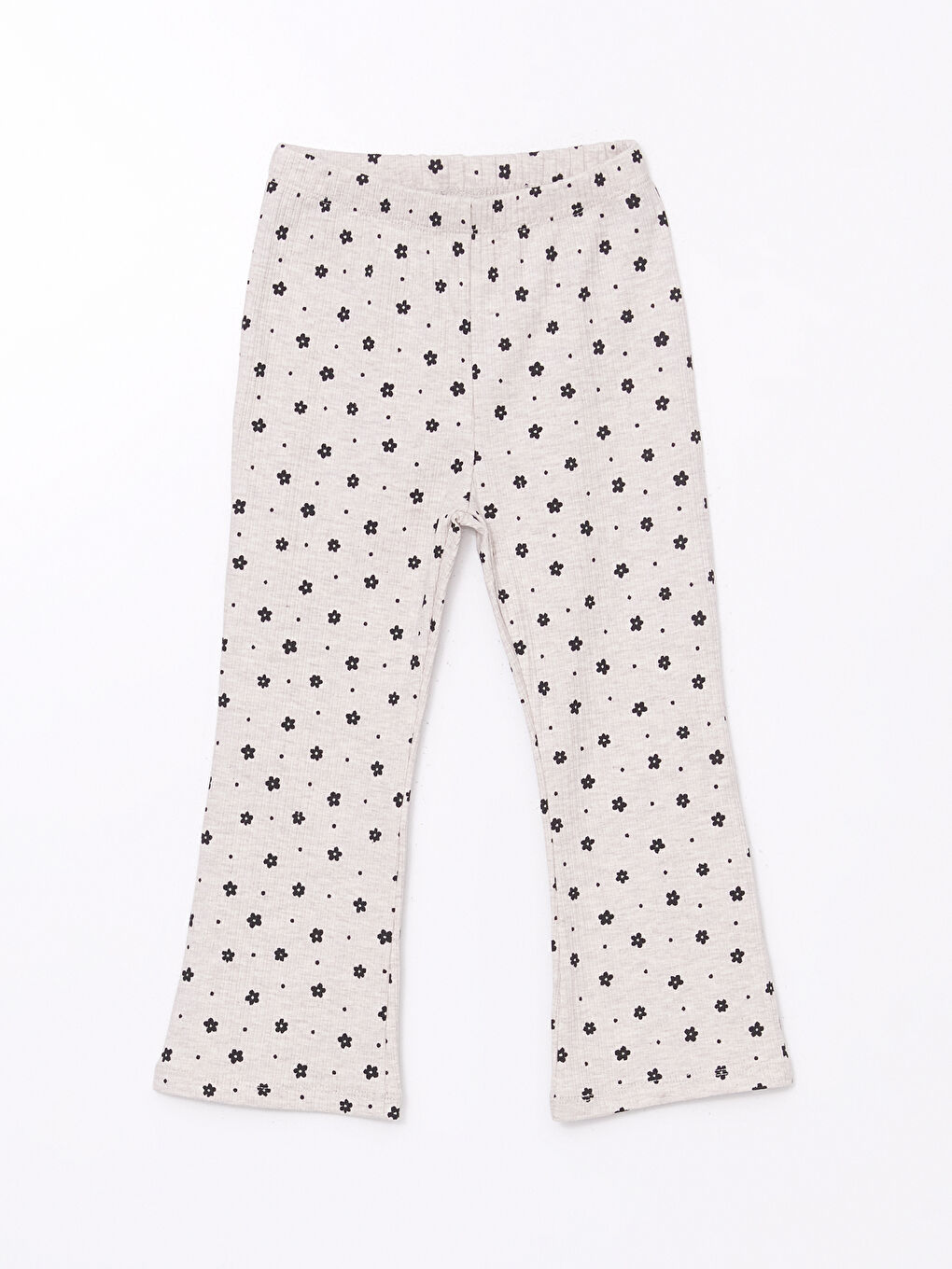 Bej Beli Lastikli Çiçekli İspanyol Paça Kız Çocuk Tayt