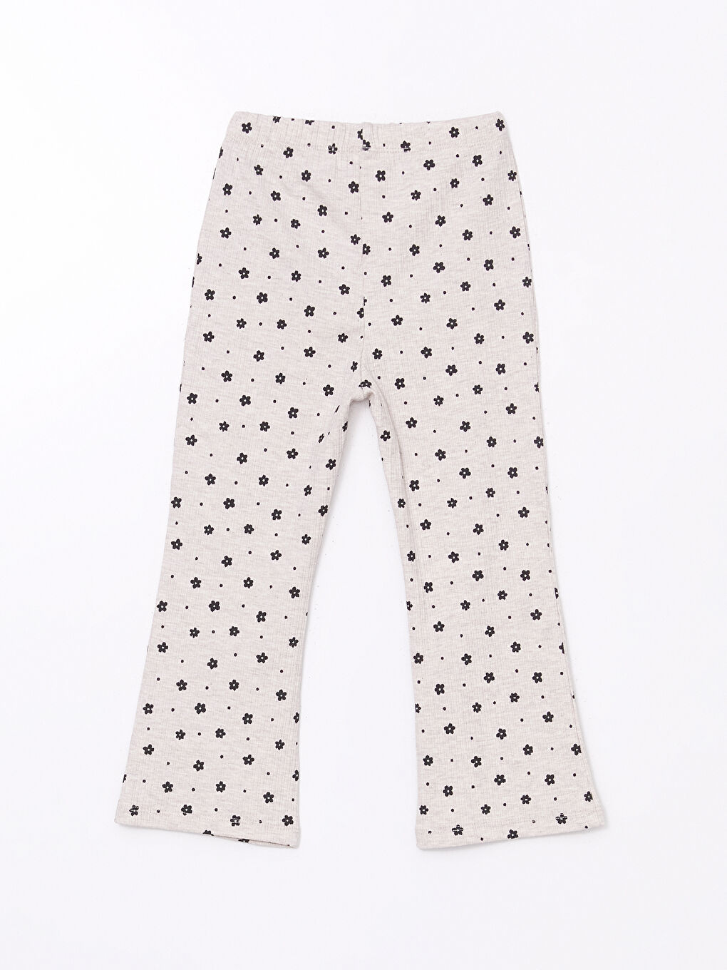 Bej Beli Lastikli Çiçekli İspanyol Paça Kız Çocuk Tayt-1