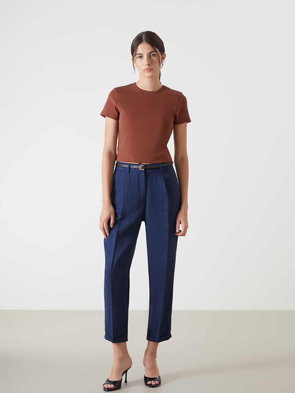 Belted Linen-Look Women's Trousers -S55568Z8-E1J
