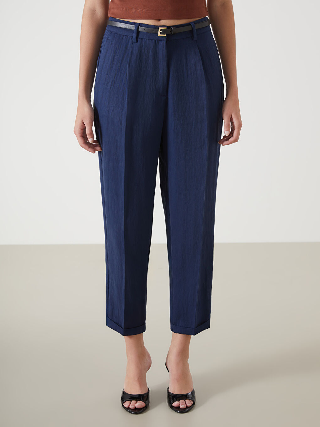 Belted Linen-Look Women's Trousers -S55568Z8-E1J