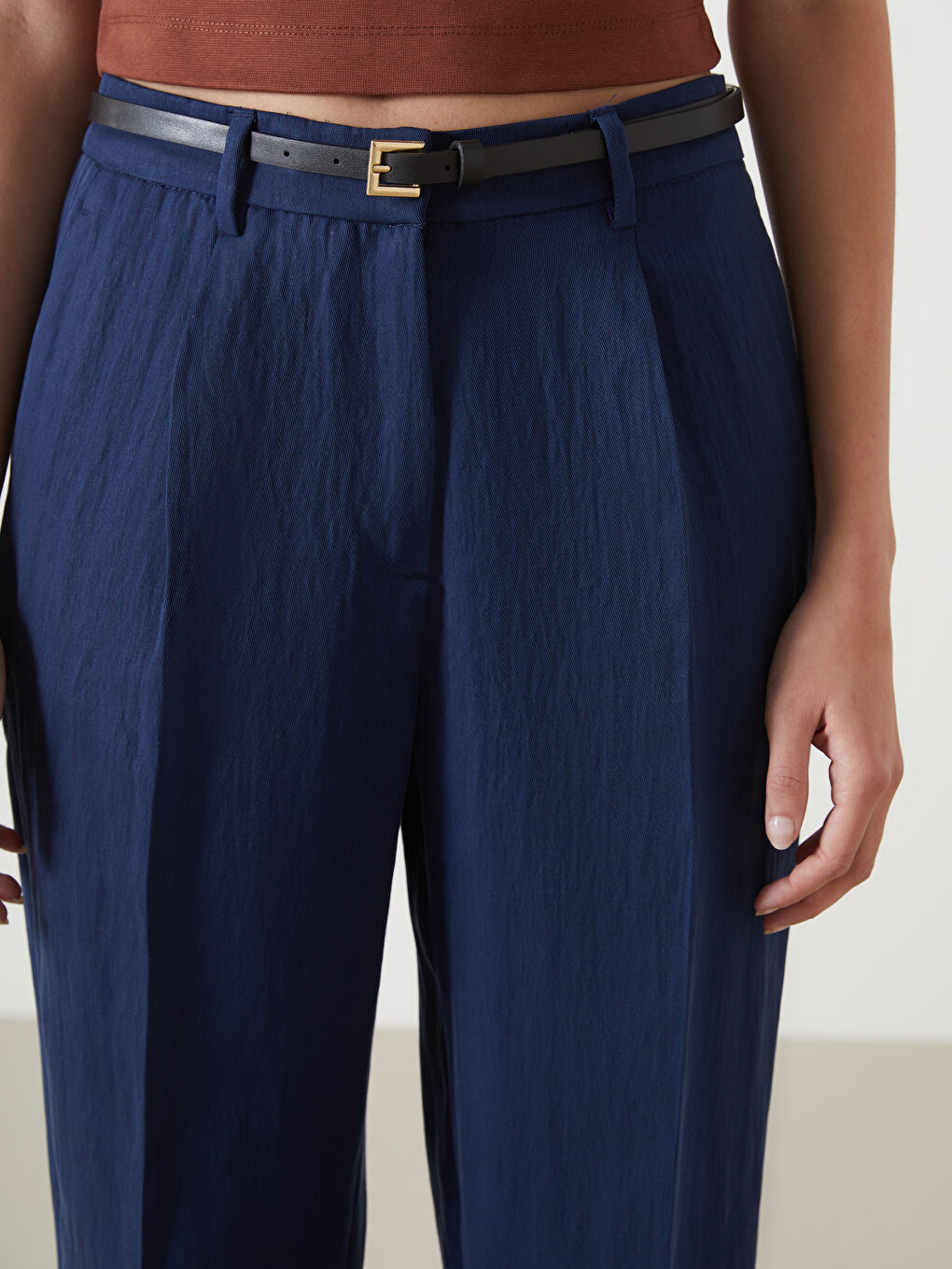 Belted Linen-Look Women's Trousers -S55568Z8-E1J
