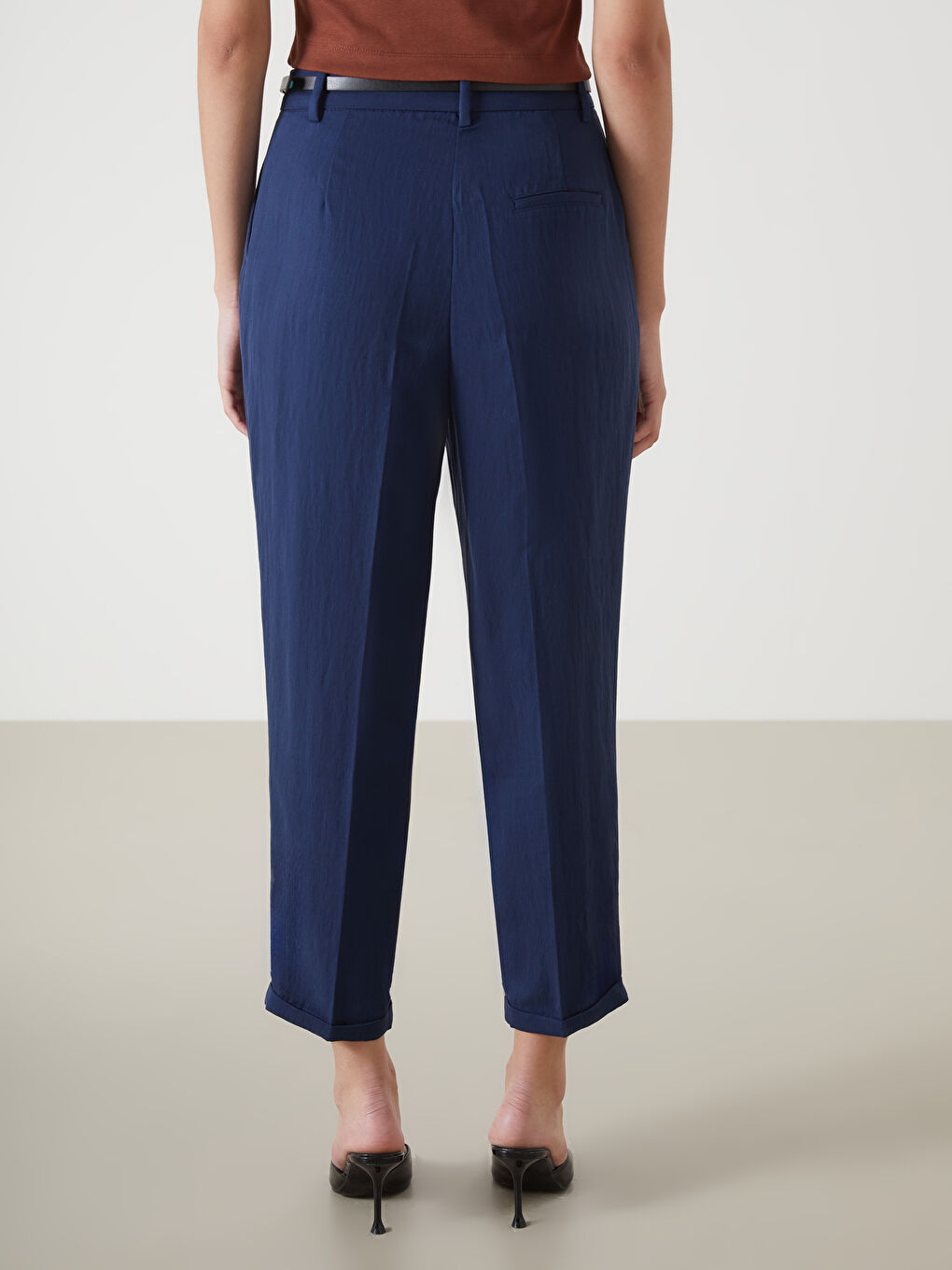 Belted Linen-Look Women's Trousers -S55568Z8-E1J