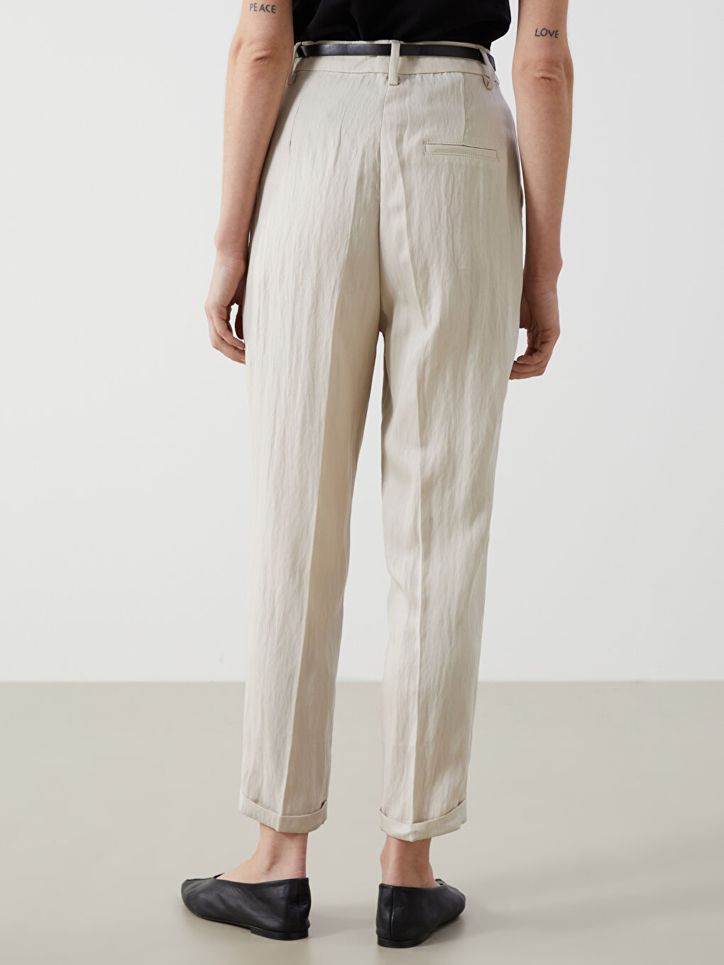 Belted Linen-Look Women's Trousers -S55568Z8-FGB
