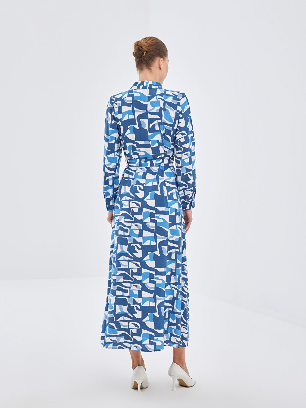 Robe Chemise Longue Imprimée pour Femmes avec Ceinture à Nouer-3