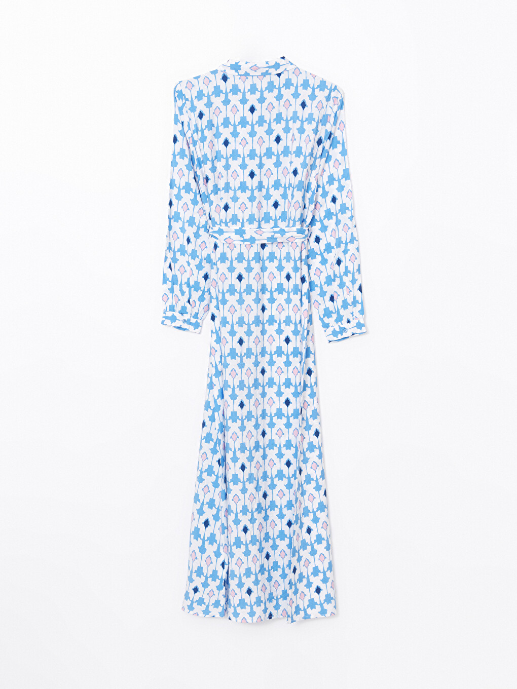 Patterned Women's Long Shirt Dress with Sash-5