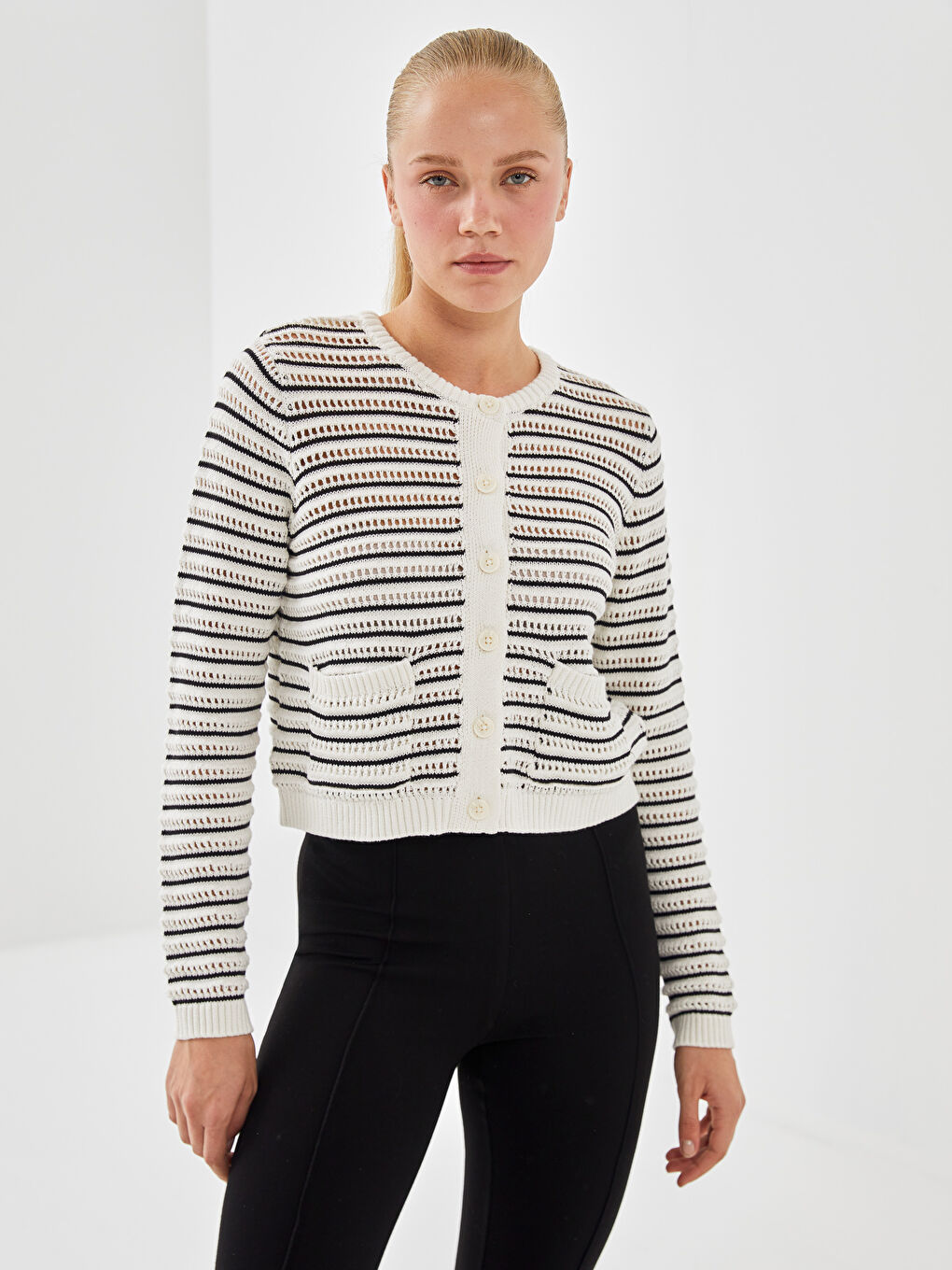 Crew Neck Women's Knitwear Cardigan -S55605Z8-R9J