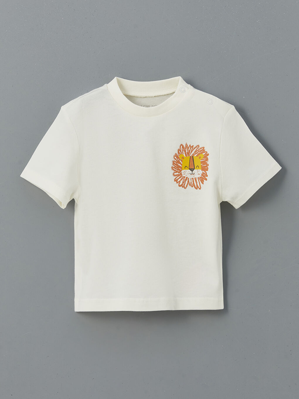 Ekru Bisiklet Yaka Baskılı Erkek Bebek Tişört