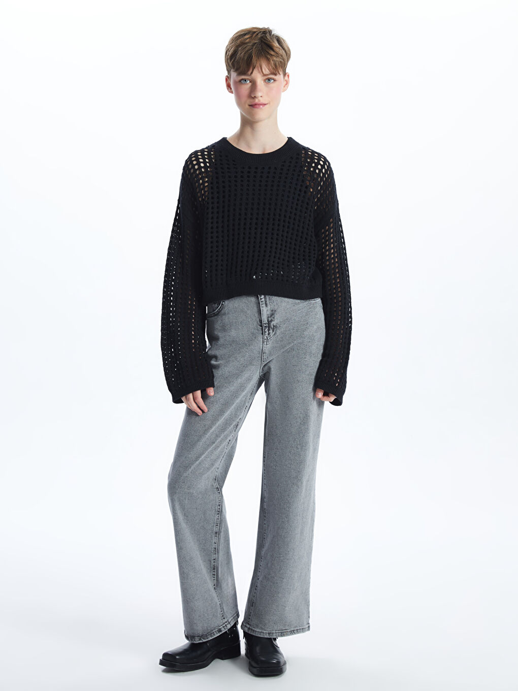 Crew Neck Hole-Knitted Women's Sweater -S55642Z8-CVL