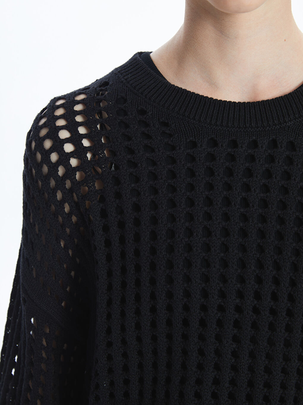 Crew Neck Hole-Knitted Women's Sweater -S55642Z8-CVL