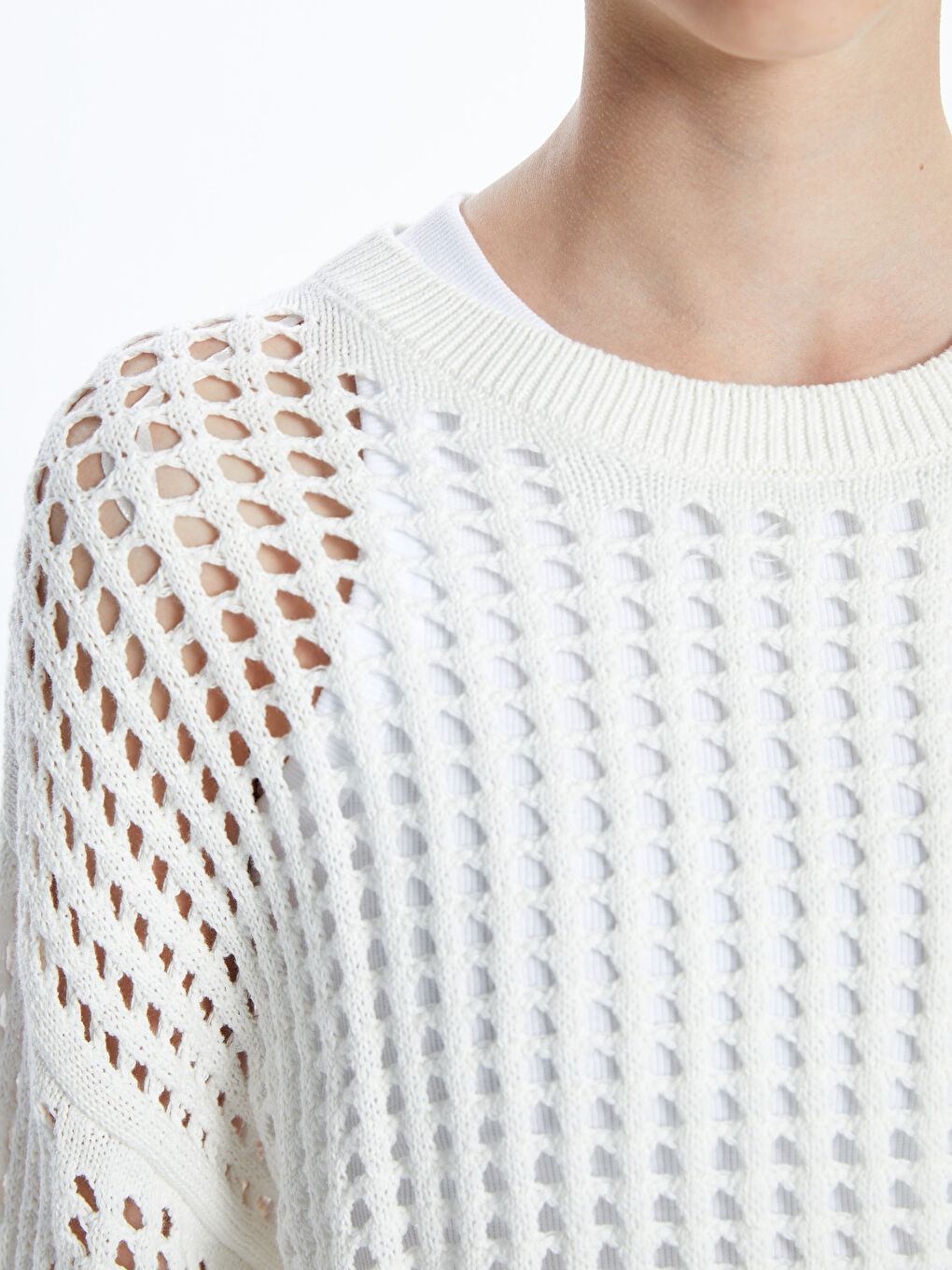 Crew Neck Hole-Knitted Women's Sweater -S55642Z8-R9J