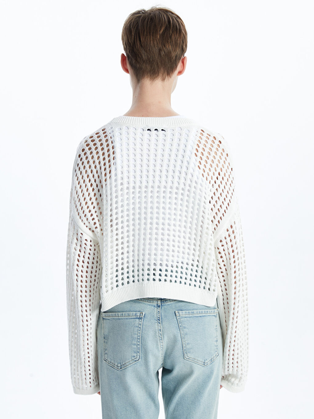 Crew Neck Hole-Knitted Women's Sweater -S55642Z8-R9J