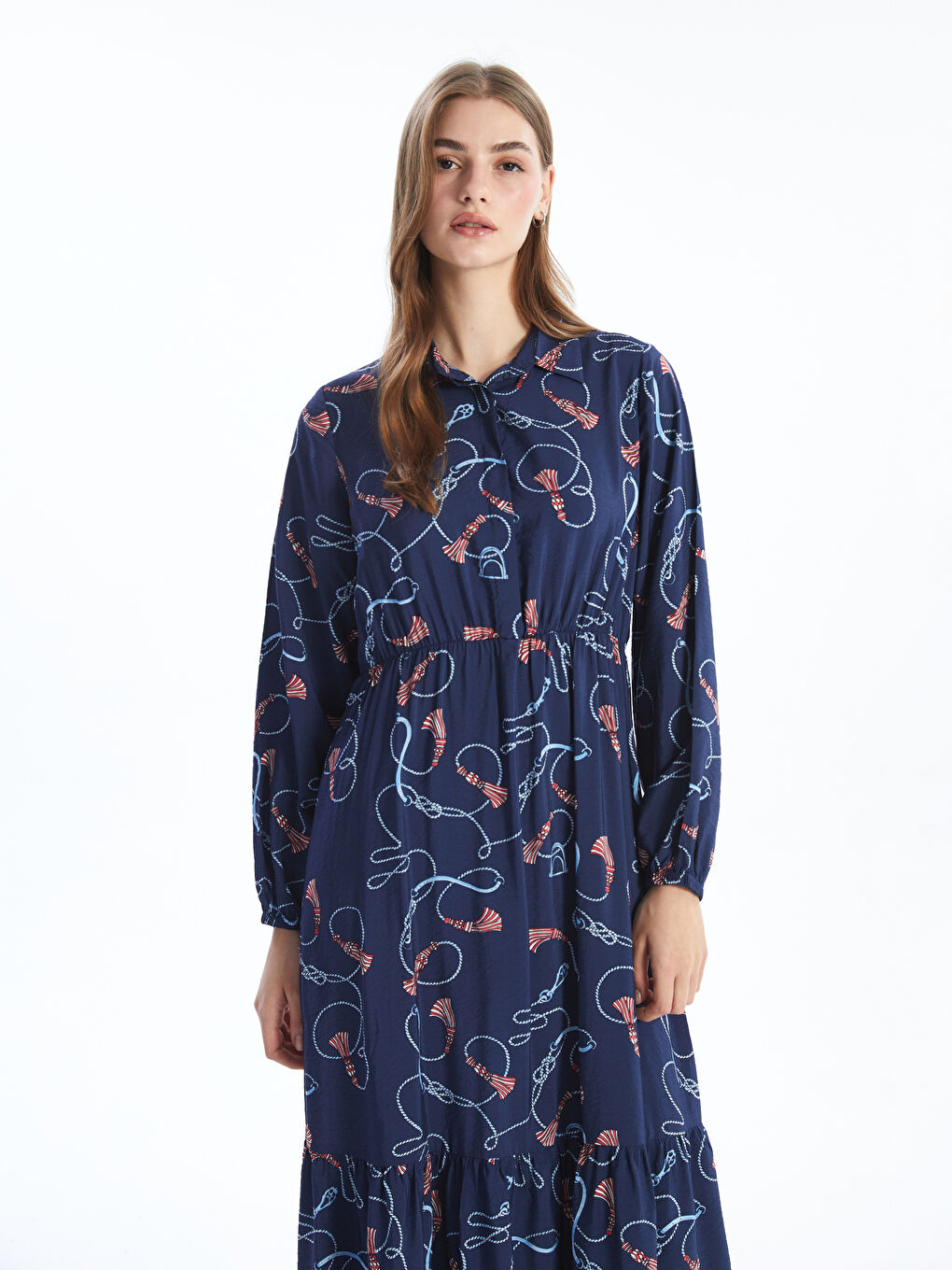 Collared Neck Patterned Women's Dress-1