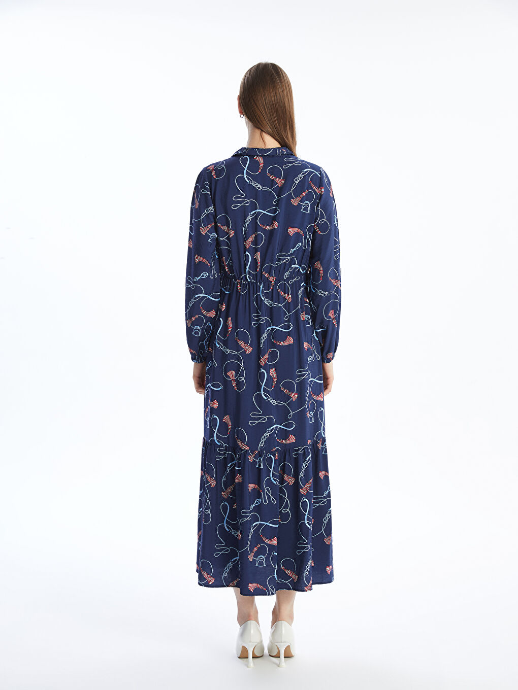 Collared Neck Patterned Women's Dress-3