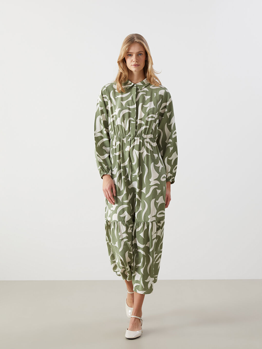 Robe à Col Chemise à Motifs pour Femmes