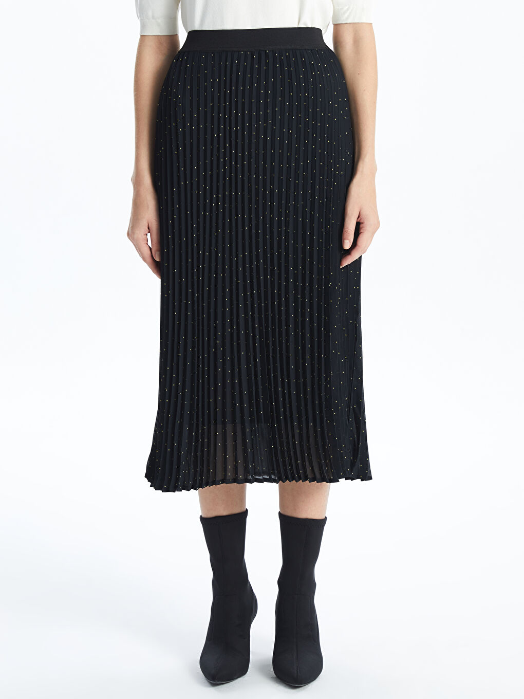 Zippered Waist Polka Dot Chiffon Women's Pleated Skirt -S55653Z8-LQJ