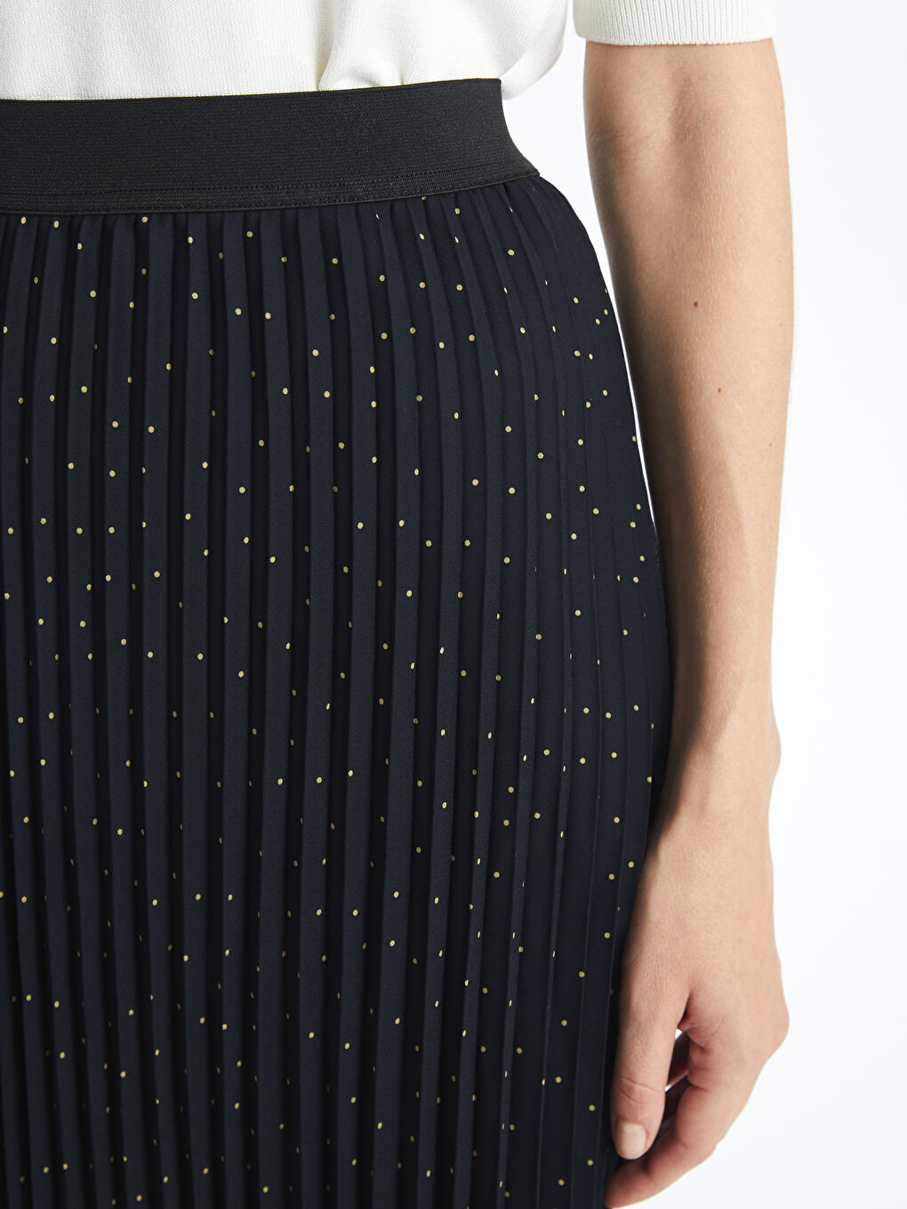 Zippered Waist Polka Dot Chiffon Women's Pleated Skirt -S55653Z8-LQJ