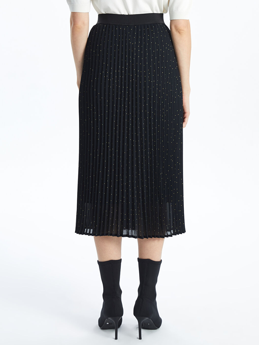 Zippered Waist Polka Dot Chiffon Women's Pleated Skirt -S55653Z8-LQJ
