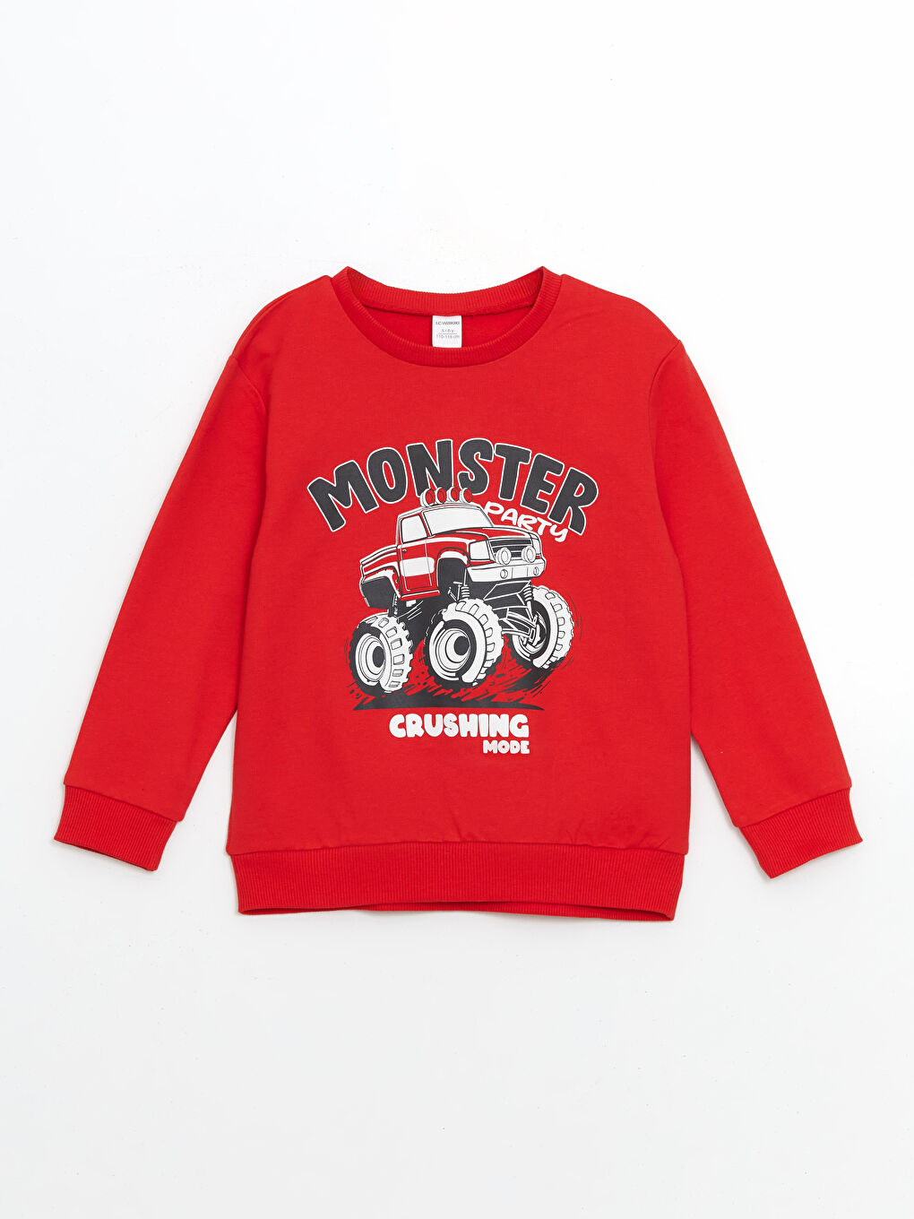 LCW Kids Kırmızı Bisiklet Yaka Baskılı Erkek Çocuk Sweatshirt