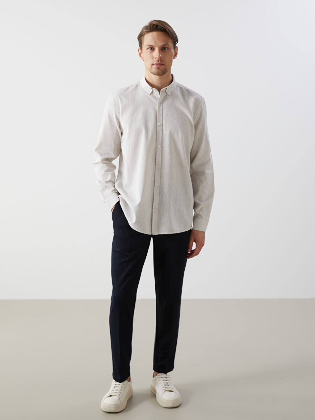 Regular Fit Long Sleeve Linen Blend Men's Shirt-1