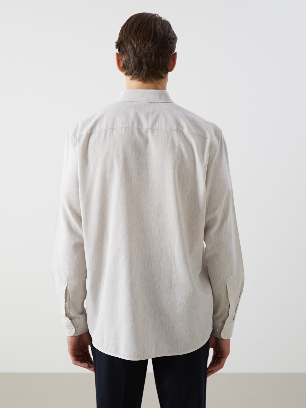 Regular Fit Long Sleeve Linen Blend Men's Shirt-3