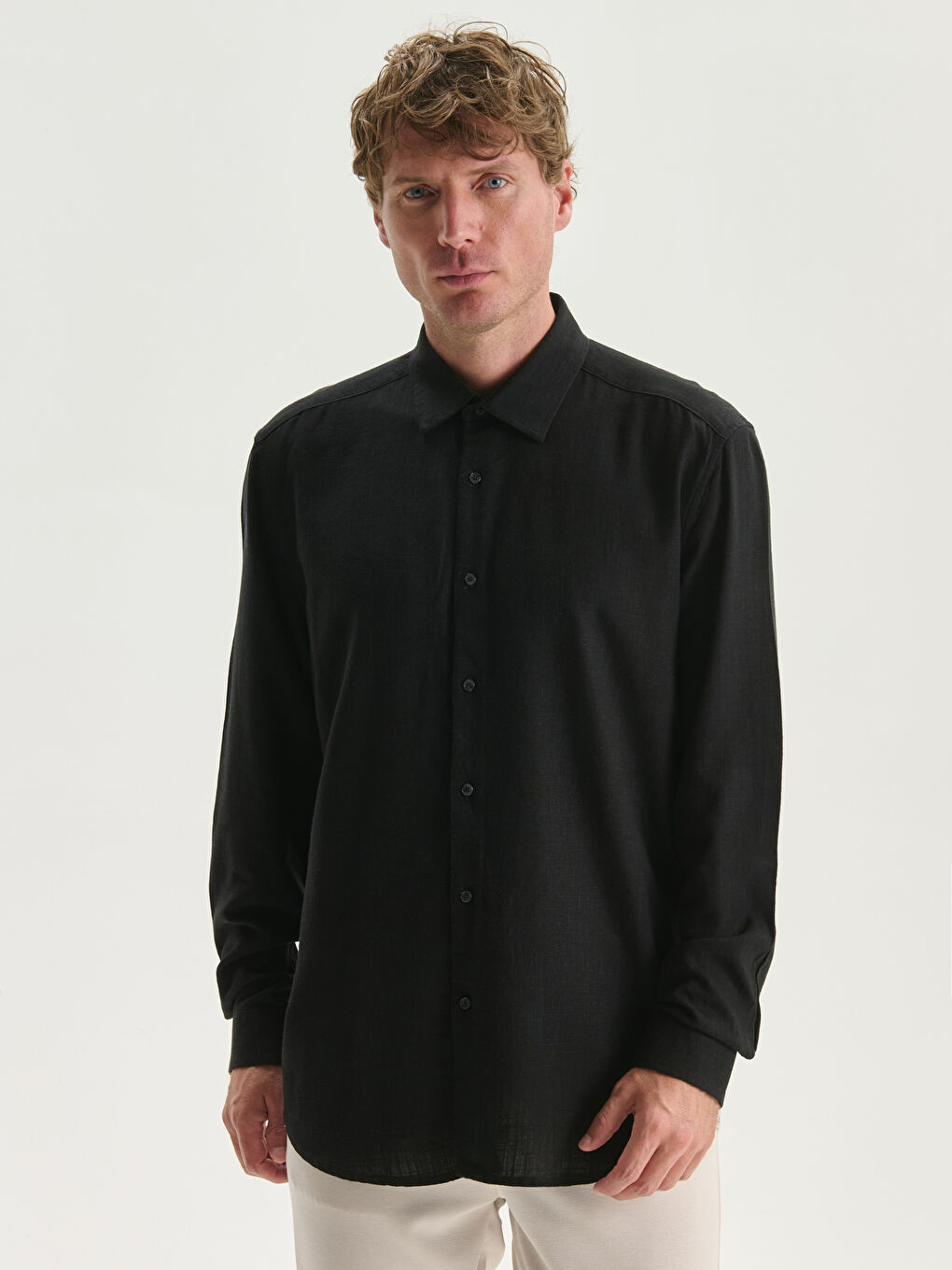 LCW Vision Slim Fit Uzun Kollu Keten Karışımlı Erkek Gömlek -S55711Z8-CVL
