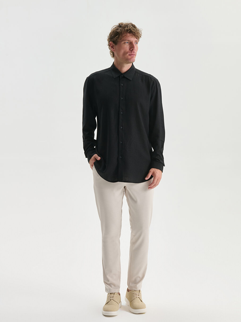 LCW Vision Slim Fit Uzun Kollu Keten Karışımlı Erkek Gömlek -S55711Z8-CVL