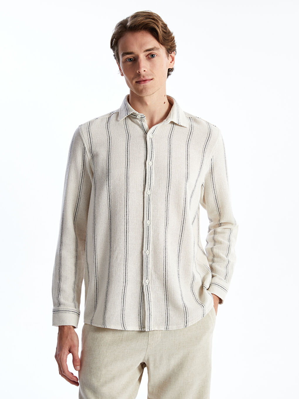 Regular Fit Long Sleeve Striped Men's Shirt -S55714Z8-LFC