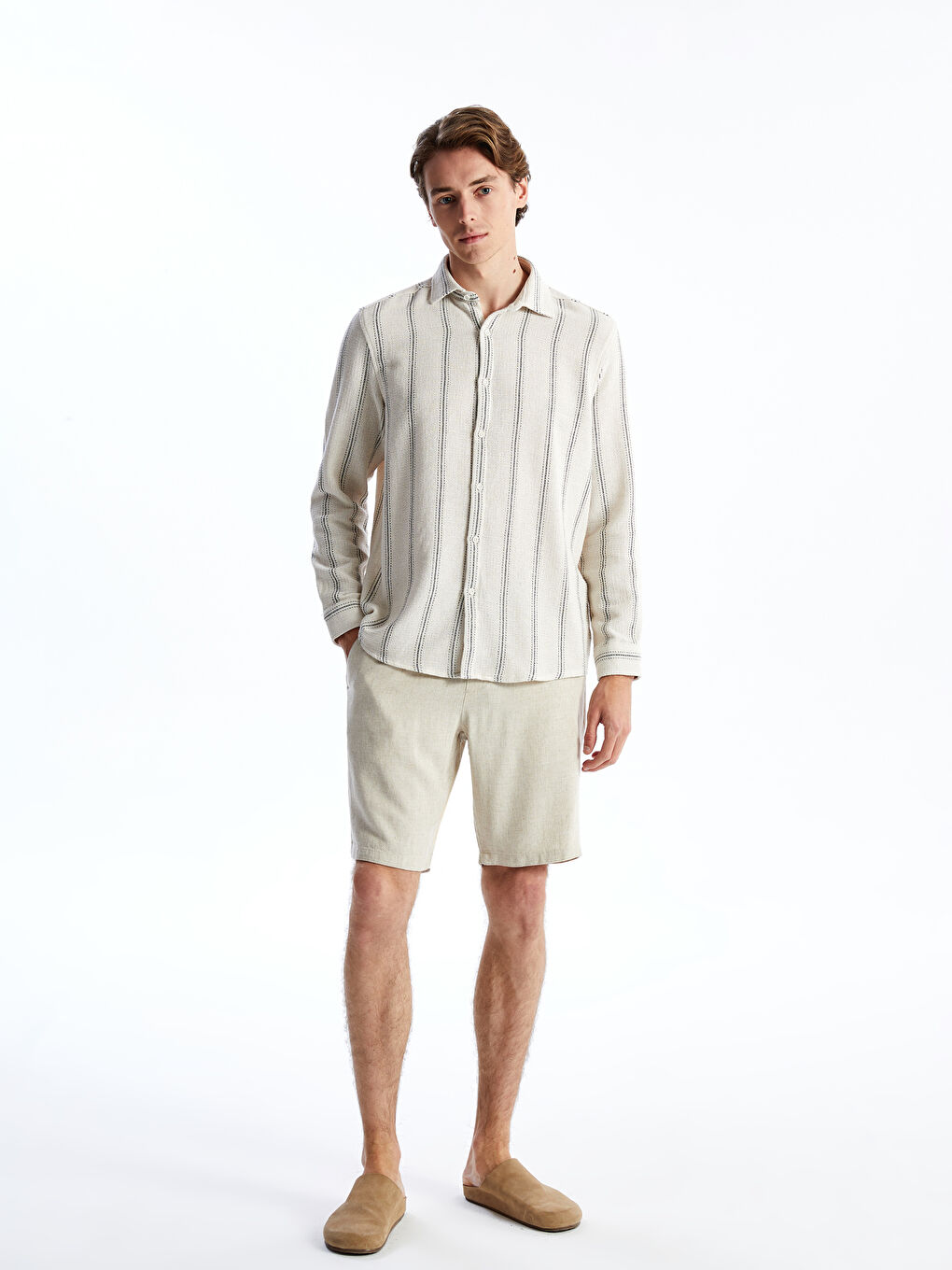 Regular Fit Long Sleeve Striped Men's Shirt -S55714Z8-LFC